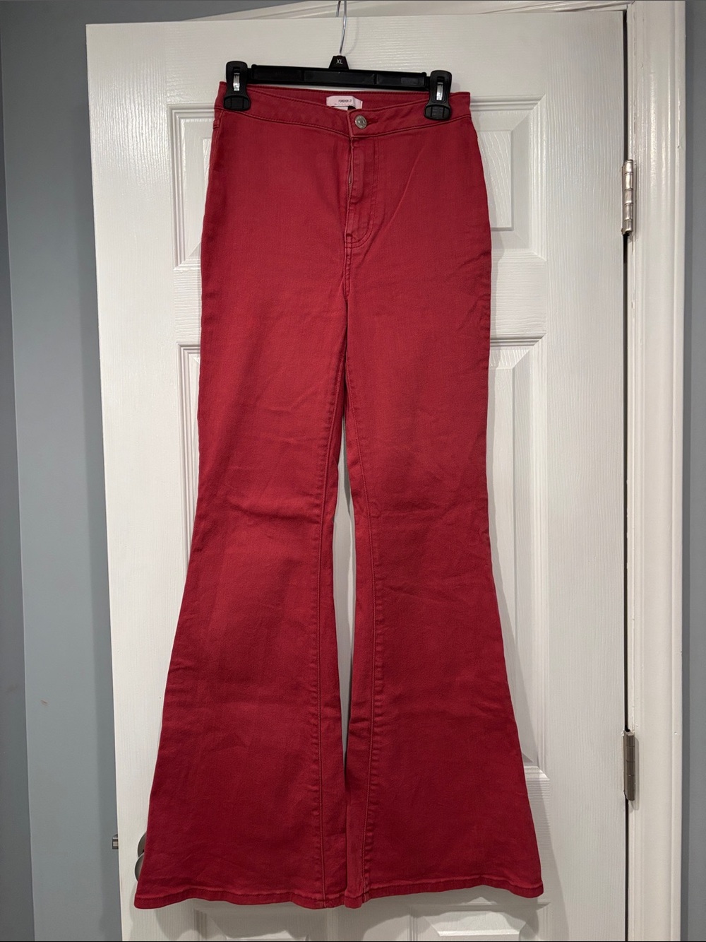 Forever 21 Cherry Red High-Rise Flare Jeans